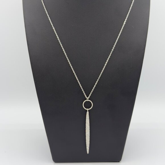 TCS Touchstone Crystal Bar Pendant Necklace Clear Silver Tone Elongated 34" - Picture 2 of 12